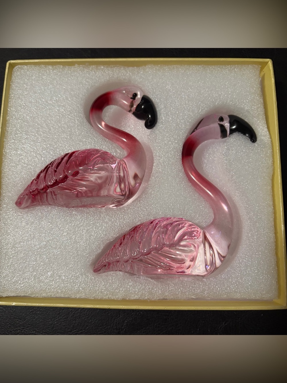 Pink Blown Glass Flamingo Figurines - Decorative Home Accent Longwin Vintage set